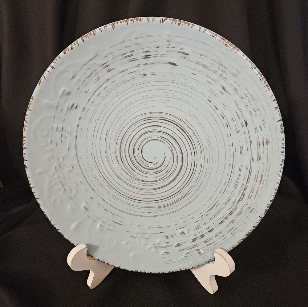 Elama Malibu Wave Coastal  Dinner Plate Replacement Embossed Stoneware Aqua Blue